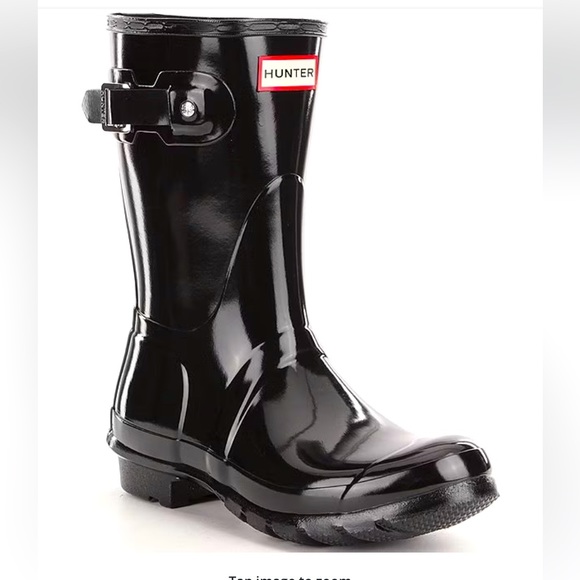 Women's HUNTER Original Short Gloss Buckle Strap Rain Boots, EUC, sz 6M-7F - Picture 2 of 5